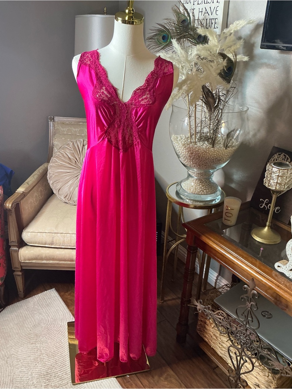 Vtg Plus size Silky Satin Lace Full-Length Nightgown Romantic Cottagecore Barbie